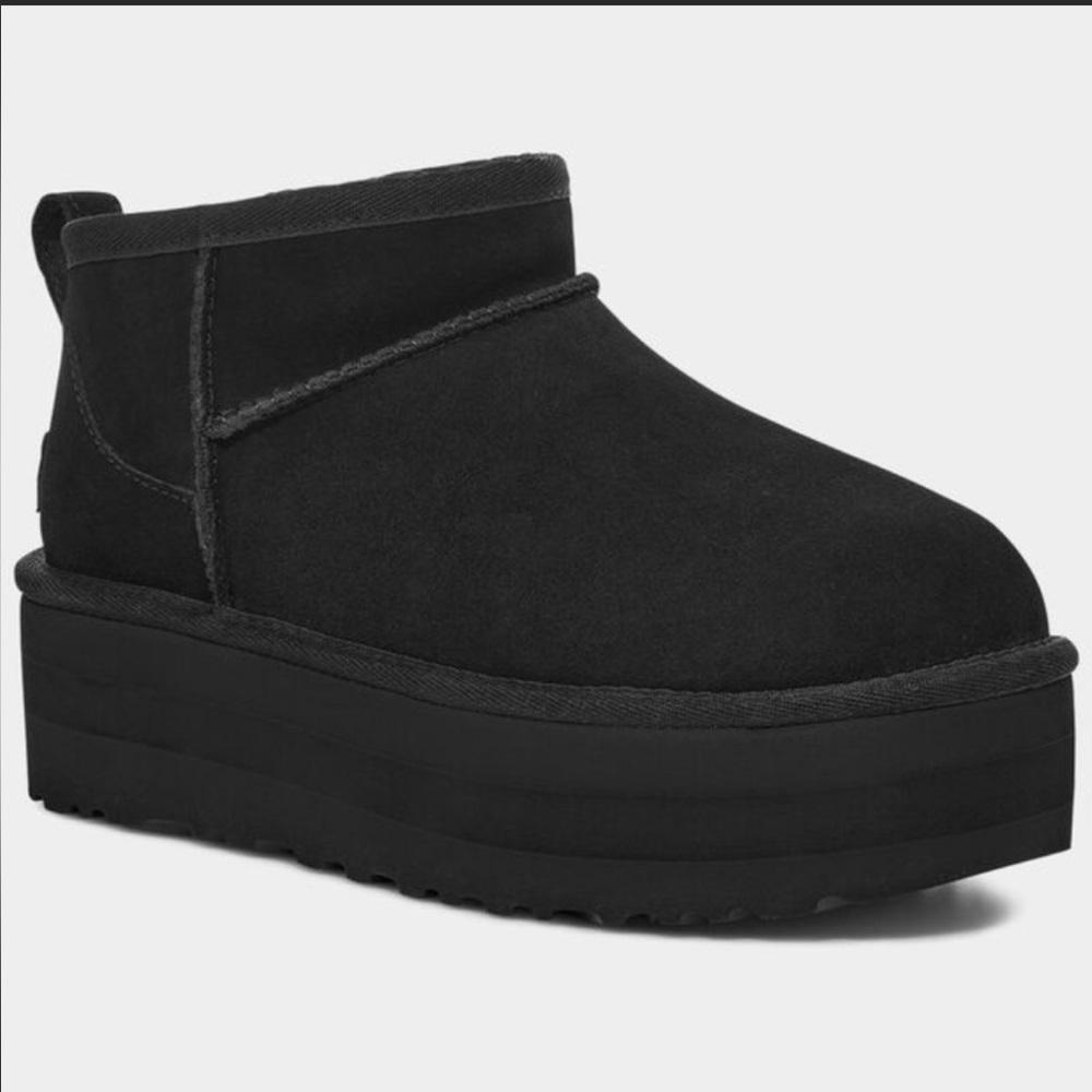 UGG Classic Ultra Mini Platform Water-resistant Suede Sheepskin Boots Black